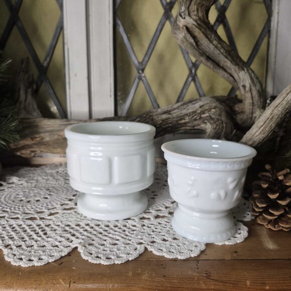 2 Vintage Milk Glass Planters - Picture 2 of 9
